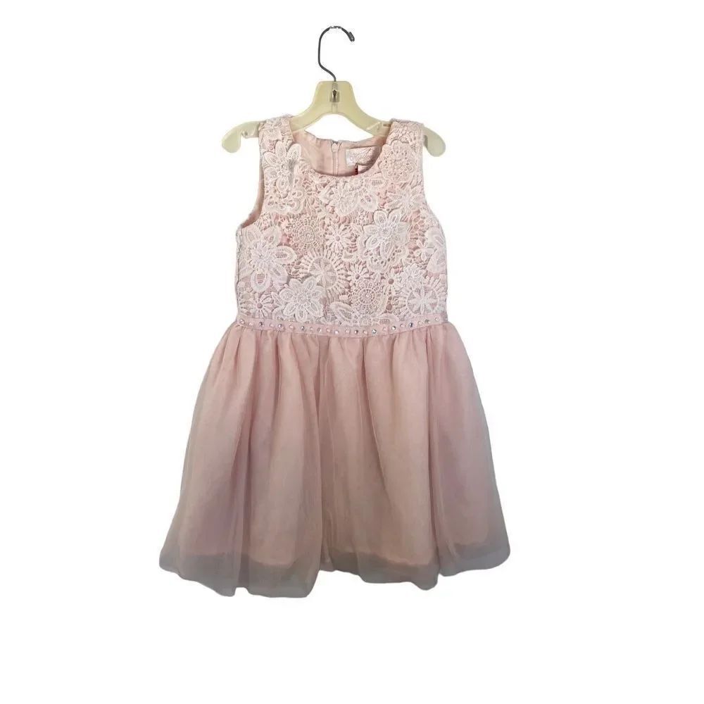 Heirlooms by Patti, flinders, pink tulle pearl and rhinestone detail dress size